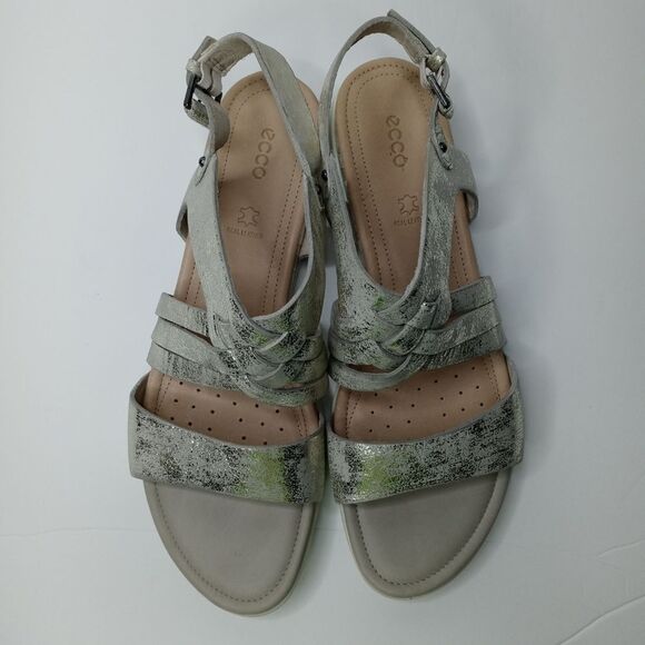 ecco Touch Braided Metallic Silver Sandals - Picture 2 of 8